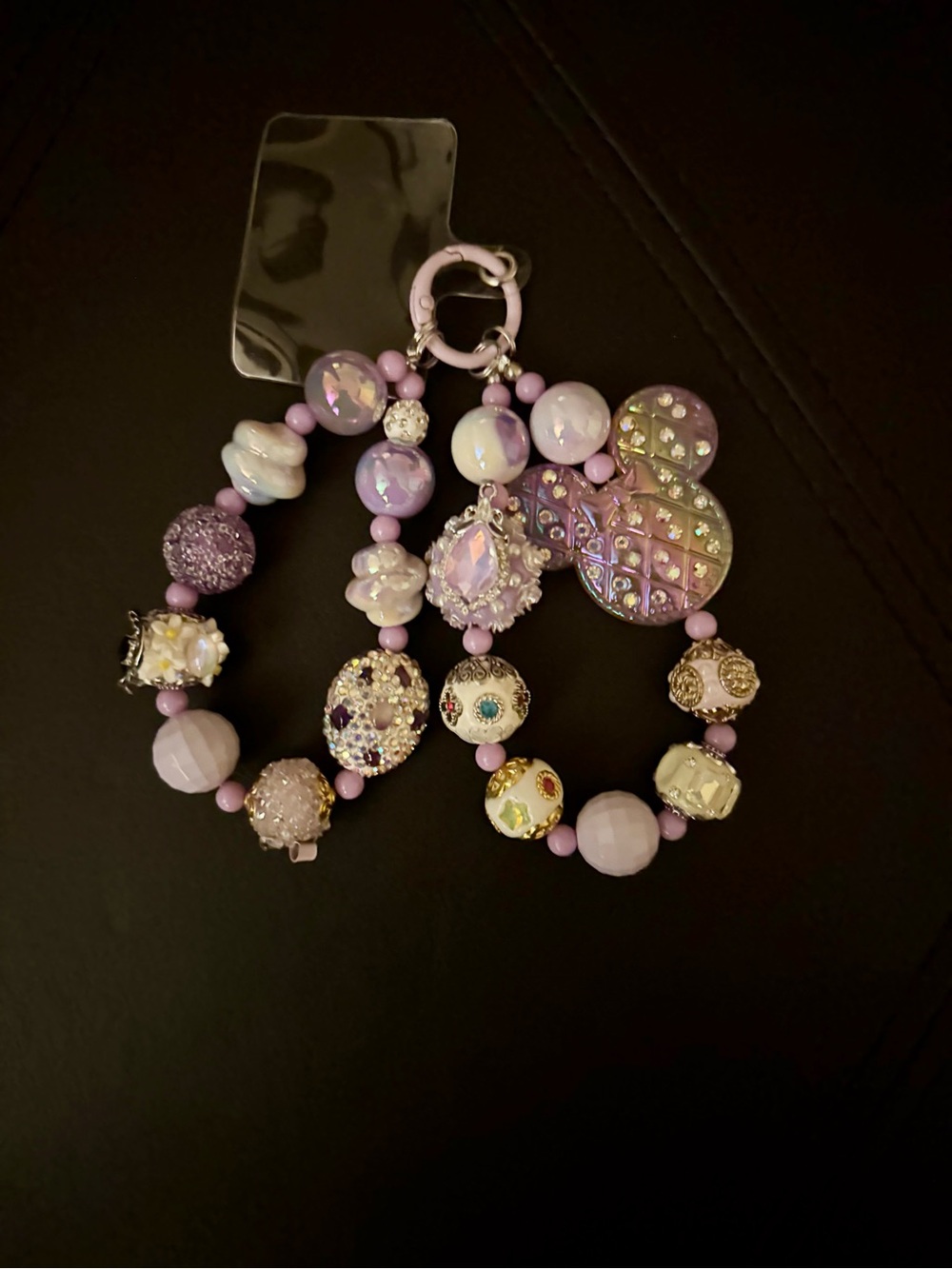Lavender Iridescent Beaded Purse Charm – Jeweled Mouse Bag Charm